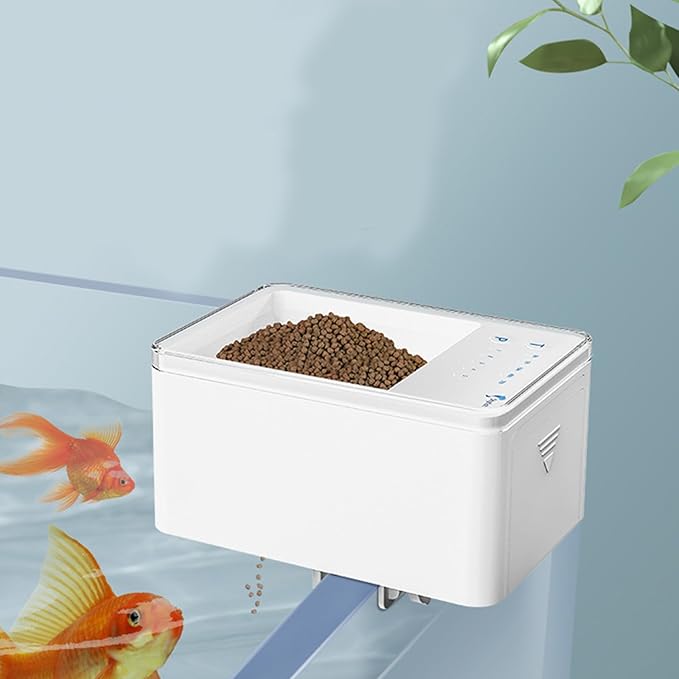 Automatic Fish Feeder, Battery Operated Vacation Aquarium Tank Timer Moisture Proof Auto Feeder with Full Transparent Bait Cover for Small and Medium Sized Aquarium Or Fish Tank