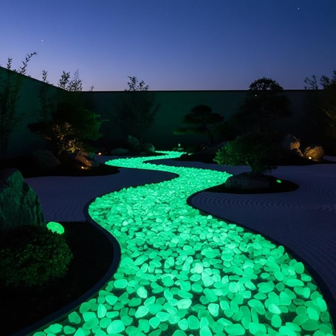 Shiny Stone Glow in The Dark Aquarium Neon Gravel Sand, Decorative Rocks for Fish Tank and Fairy Garden, Home Dec,305g/0.67lbs (15-22mm, Yellow Green)