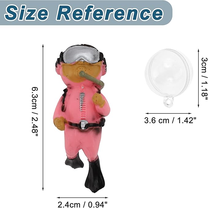 Diver Aquarium Decorations, Floating Diver Fish Tank Decorations, Floating Cartoon Diver Decor, Fun Floating Fish Decoration, PVC Diver Decoration, Pink, 1 Set