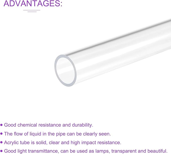 DMiotech 14mm x 18mm 20" Clear Acrylic Pipe Rigid Plastic Tubing for Aquarium Water Pipe, Water Cooling System, Plumbing