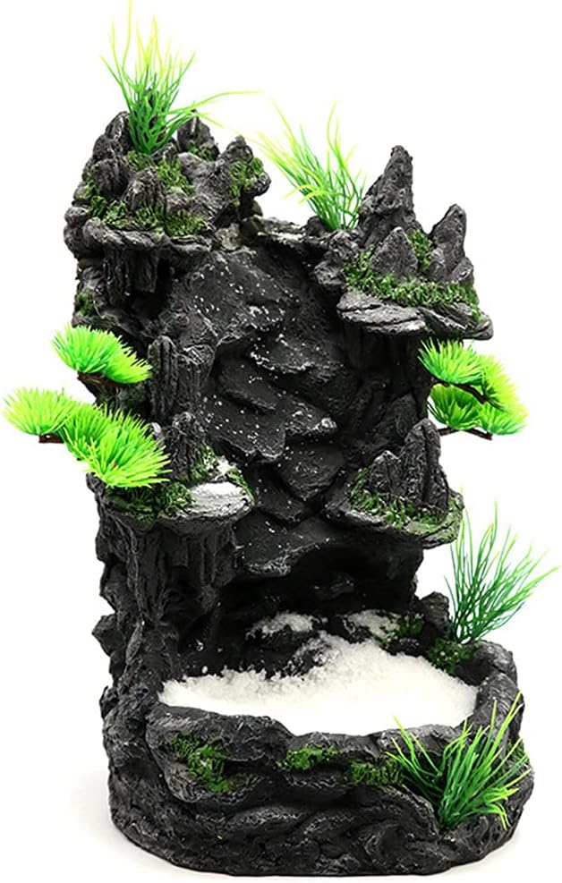Mountain View Decor Rockery Landscape Rock Ornament with Trees Sand Waterfall Fish for Tank Decoration No Fade Easy to C Sand Waterfall Aquarium