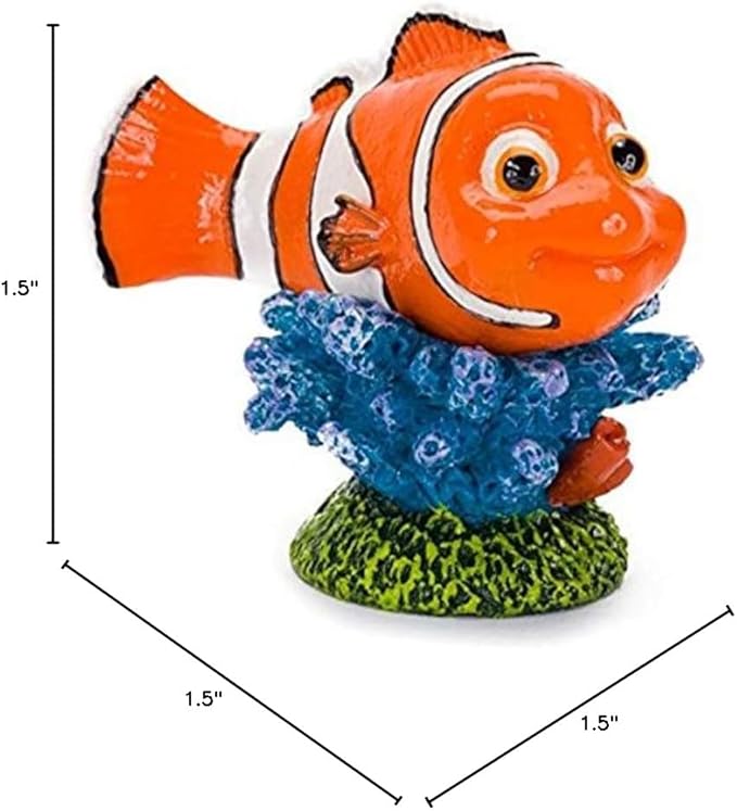 Penn-Plax Finding Nemo on Coral Ornament - Mini Aquarium Decor for Small Freshwater and Saltwater Tanks or Bowls - Durable Fish-Safe Resin Coral Design - Easy to Clean, 2-Inch