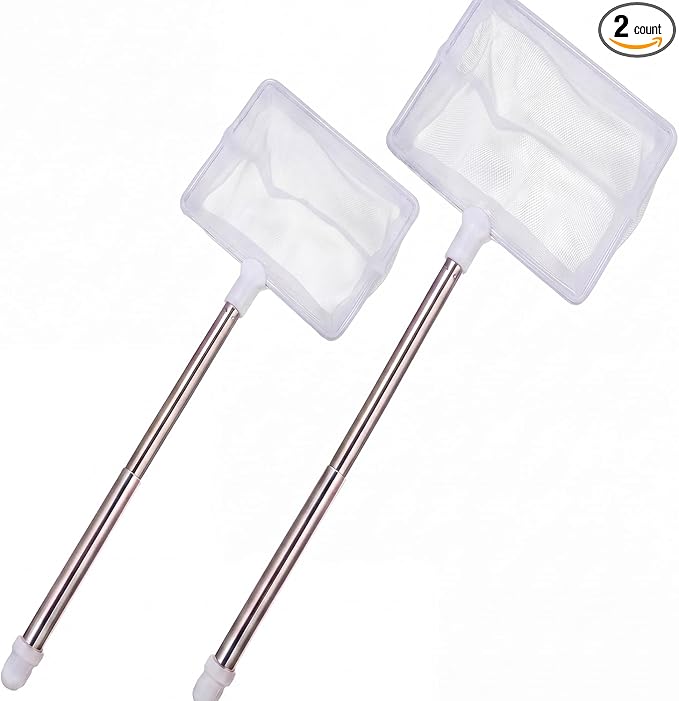 Sumind 2 Pieces Fish Tank Net Aquarium Mesh Fishes Net Long Handle Fish Nets with Extendable 12.5-27.5 Inch Stainless Steel Catch Nets for Aquarium Accessories 4 & 6 Inch