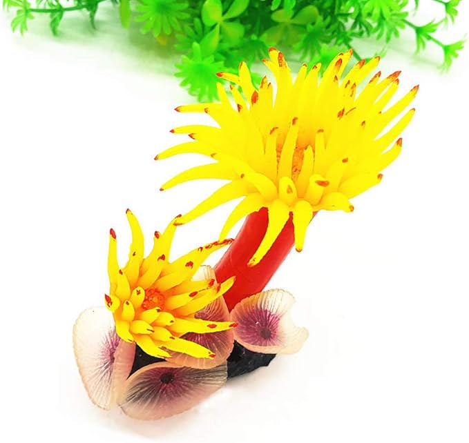 Soft Silicone Artificial Corals Simulation Aquarium Plant Fish Tank Ornament - Yellow