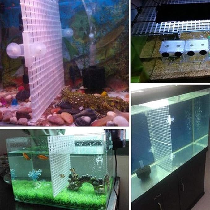 4 Pcs Aquarium Grid Divider Tray Egg Crate Aquarium Fish Tank Filter Bottom Isolation Board Partition Net Pane for Mixed Breeding,Black,White
