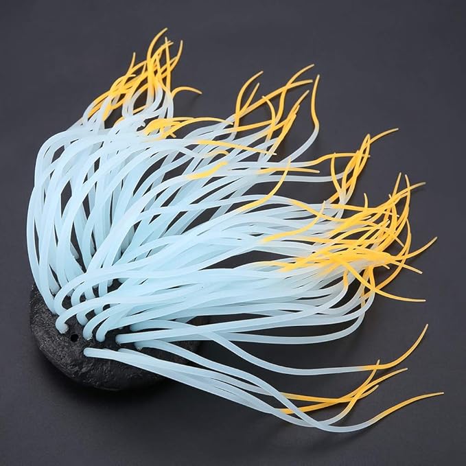 Pssopp Simulation Silicone Luminous Sea Anemone Ornament Artificial Plant Simulation Sea Anemone for Aquarium Fish Decoration with Suction Cup(Orange)