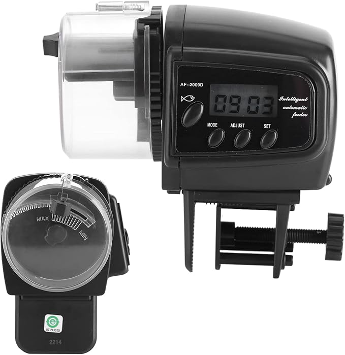 Gavigain Automatic Fish Feeder,LCD Electronic Fish Feeder Dispenser Timer Automatic Aquarium Food Feeding Machine Auto Timer Vacation Feeder for Home Office