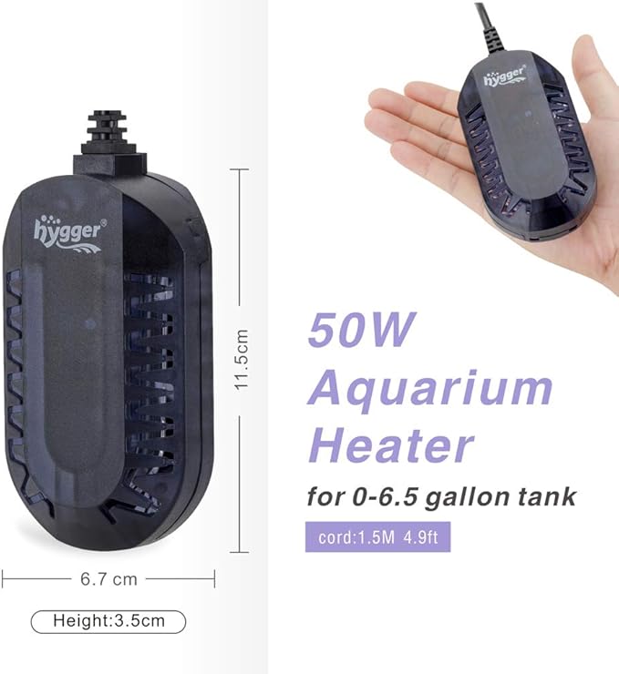 hygger 50W Aquarium Heater LED Digital Display Small Fish Tank Heater for 5/5.5 Gallon Turtle Betta Tank with Protective Guard Adjustable Temperature