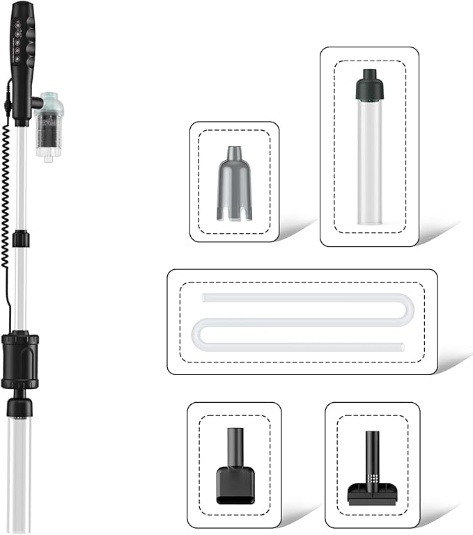 AKKEE Aquarium Vacuum Gravel Cleaner Handle Control, 8 in 1 Multifunctional 36W Electric Fish Tank Cleaner Vacuum for Automatic Water Change, Wash Sand, Water Circulation and Timed Off