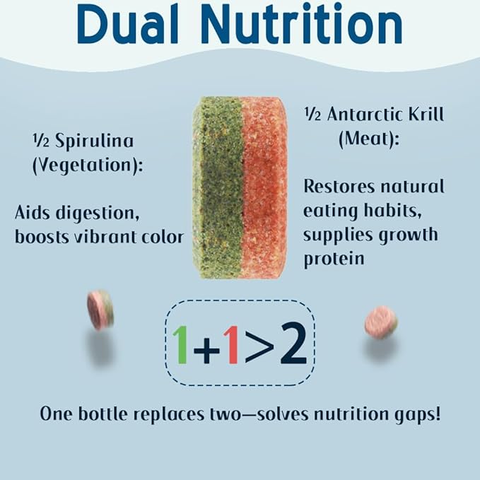 Wafer Fish Food - Antarctic Krill & Spirulina Dual Color Tablets, Premium Betta, Tropical & Goldfish Food for Vibrant Color & Immunity, 90g