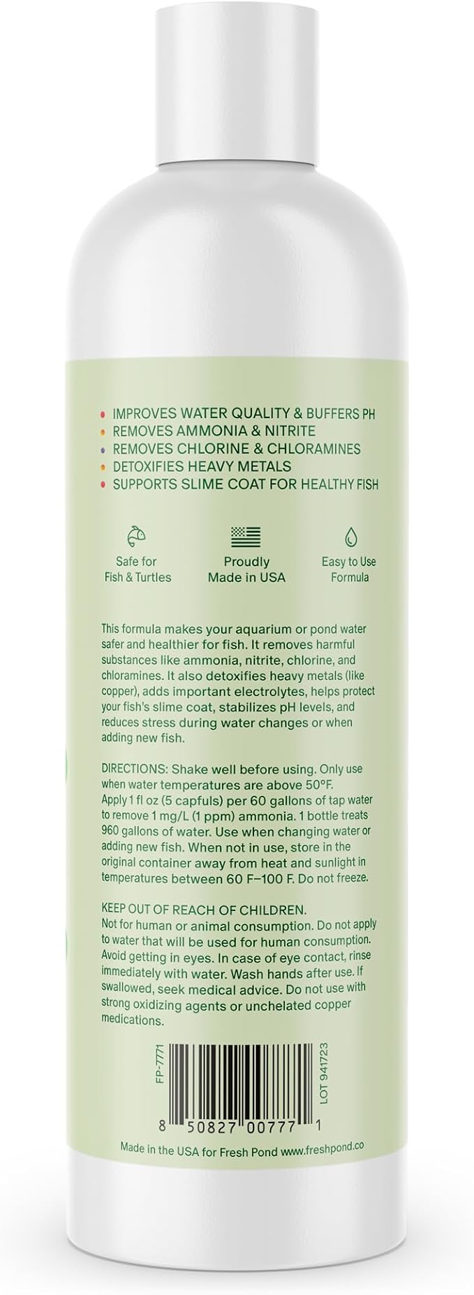Aquarium & Pond Water Conditioner – Detoxifies Tap Water for Fish - Treats 9,600 Gallons - 16 Fl Oz.