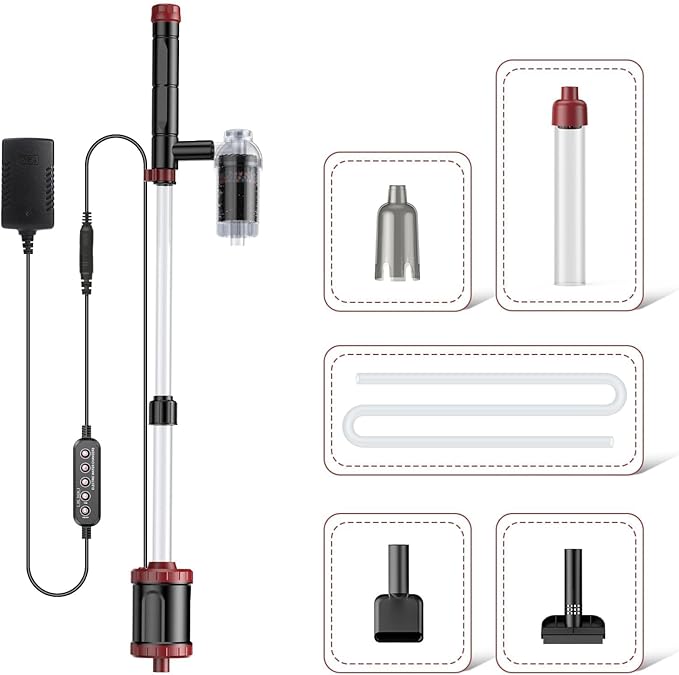 AKKEE Aquarium Vacuum Gravel Cleaner, 36W Electric Fish Tank Cleaner Vacuum, 8 in 1 Multifunctional Aquarium Cleaner for Automatic Water Change, Wash Sand, Water Circulation and Timed Off