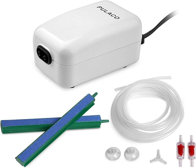 PULACO Dual Outlet Aquarium Air Pump, Quiet Oxygen Pump with Accessories for 10 to 100 Gallon