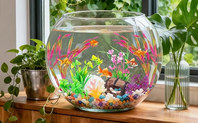 QUOZUO Small Fish Broken Barrel Decor Fish Tank Decorations Aquarium Accessories Plants Plastic Resin Barrel and Coral Hideout Ornaments Aquarium Decor Set 8 Pieces