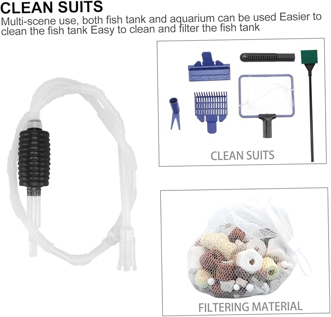 1set Fish Tank Gravel Water Changer Siphon Net for Easy Cleaning Manual Aquarium Water Change Tool Sand Cleaner Kit - Media Included