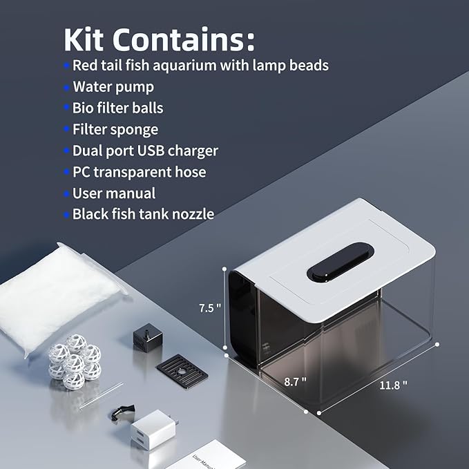 2.5 Gallon Fish Tank Small Aquarium Starter Kit with Hidden Filtration, 3 Color Light, Self Cleaning Nano Tank for Betta, Shrimp, Guppy, Angelfish