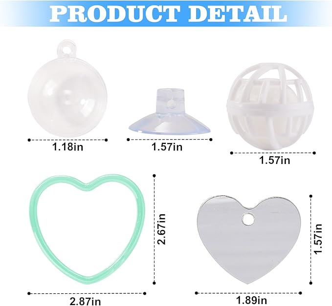 Betta Fish Toys, 2 PCS Heart Fish Exercise Ring and Nitrifying Balls Set, Heart Betta Mirror Toy Set, Feeding Ring with Suction Cup, Fishing Tank Accessories for Gifts (Green)