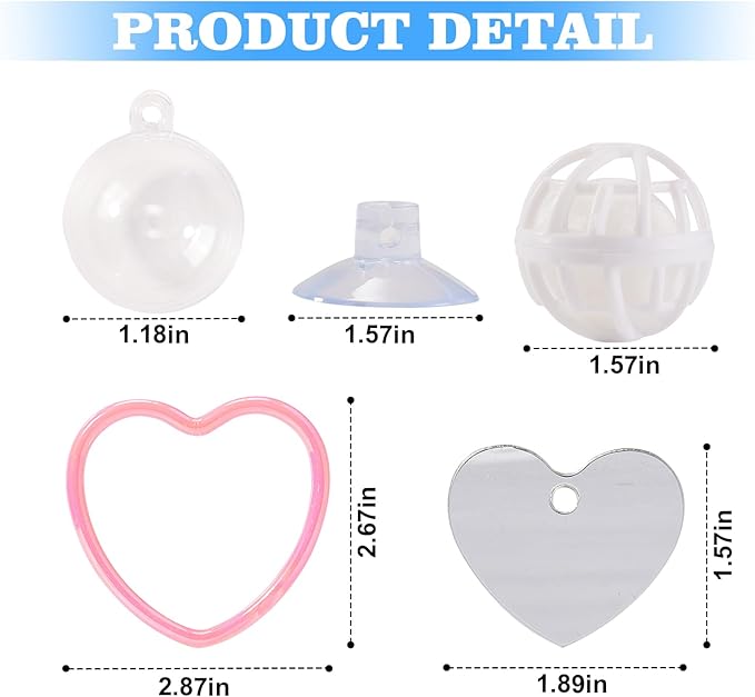 Betta Fish Toys, 2 PCS Heart Fish Exercise Ring and Nitrifying Balls Set, Heart Betta Mirror Toy Set, Feeding Ring with Suction Cup, Fishing Tank Accessories for Gifts (Pink)