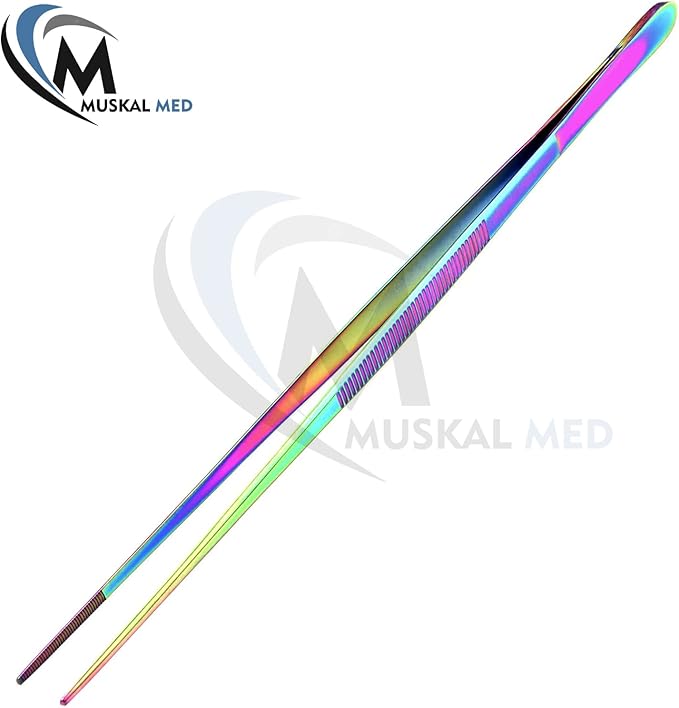 Aquarium Tweezers Stainless Steel Straight Tweezers For Fish Tank Aquatic Plants Long Handle Reptile Feeding Tongs,24 Inch Multi Rainbow Color