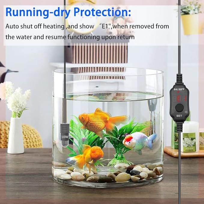 YOFOTHS Adjustable Mini Aquarium Heater 0.5/1/2/3 Gallon Submersible Small Fish Tank Heater 10W/20W/30W Digital Display Thermostat External Temperature Controller
