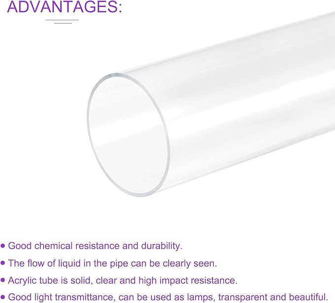 DMiotech 66mm x 70mm 20" Clear Acrylic Pipe Rigid Plastic Tubing for Aquarium Water Pipe, Water Cooling System, Plumbing