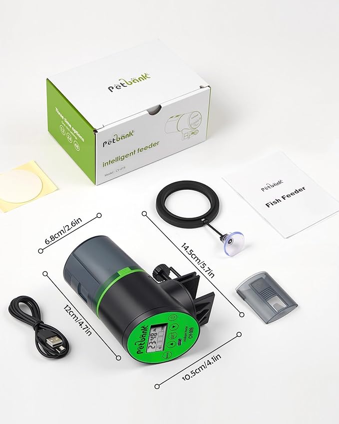 Automatic Fish Feeder for Aquariums - Rechargeable Auto Fish Food Dispenser Timer Feeder with USB Charger Cable,LCD Screen, Customized Schedule