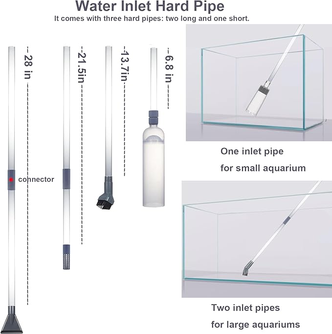 Aquarium Siphon Vacuum Cleaner Kit with Dual Vacuum Tubes, Brush Head, Turkey Baster and Fish Net, Gravel & Sand Cleaner, Aquarium Gravel Vacuum for Water Change and Debris Removal