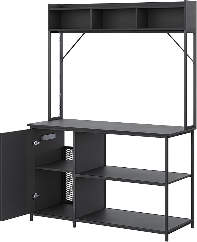 BELLEZE 55-90 Gallon Aquarium Stand with LED Lights, Fluted Cabinet For Fish Tank Accessories Storage, Heavy Duty Metal & Power Outlets, 1200 LBS Capacity, Turtle Tank Reptile Terrarium, Black Ebony