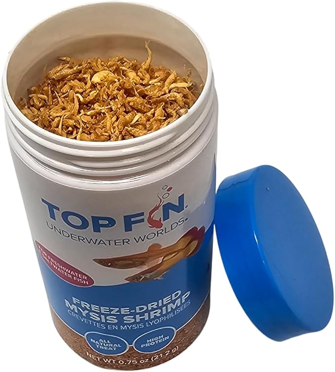 Top Fin Freeze-Dried Mysis Shrimp, High Protein Fish Food, 0.75 oz, Natural Treat for Freshwater & Saltwater Fish