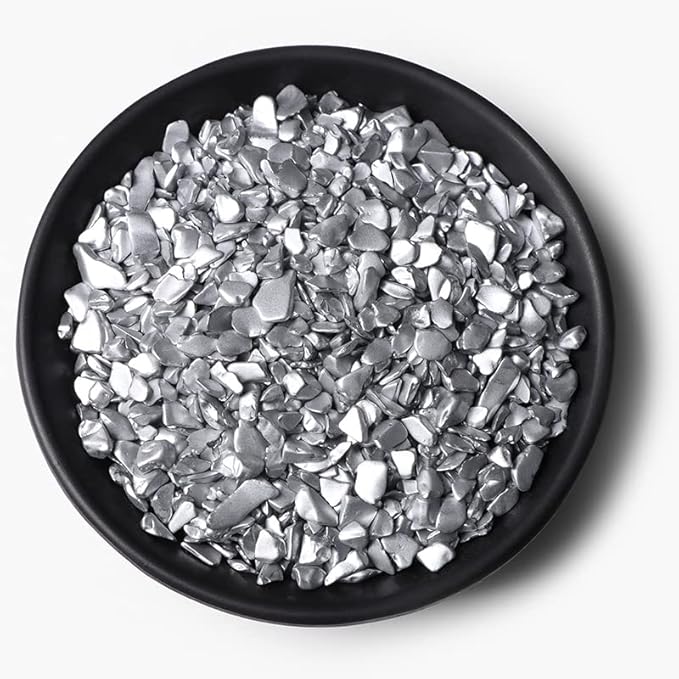 3-5MM Natural Stone Gravel Quartzs Agat Jaspers Chips Minerals Tumbled Specimen Stone Home Aquarium Decoration,NO.41 Silver Colour,50g