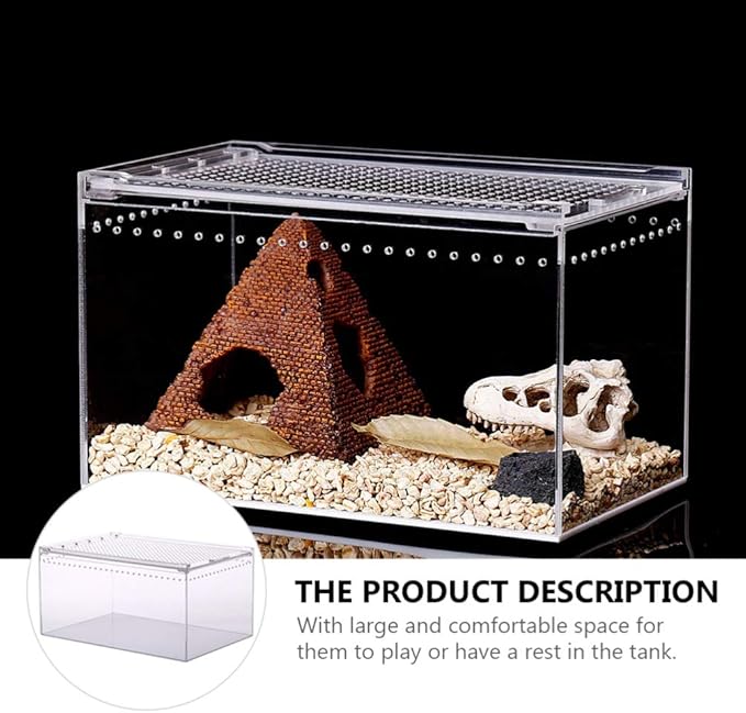 Aquarium Breeding Tank Transparent Reptile Feeding Box Clear Acrylic Terrarium Tank for Lizard Hermit Crabs Geckos Frogs Spider and Smaller Animal 30x20x15cm