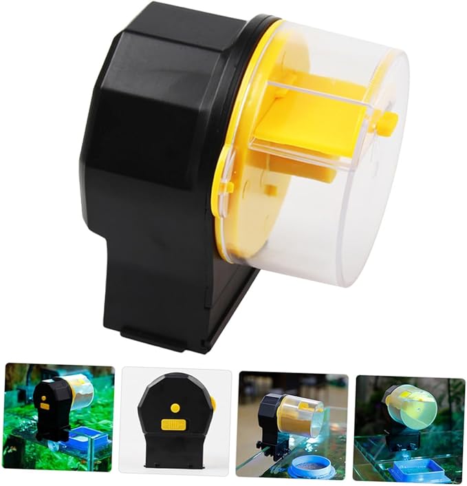 Toddmomy Automatic Fish Feeder for Aquarium and Turtle Feeder Adjustable Timer Dispenser Yellow Suitable for Vacation Feeding