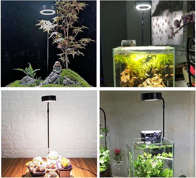 Full Spectrum LED Light with Bamboo Board Nano Fish Tank Light USB Powered 360 Degree Bettas Fish Tank Lights for Plant Growth(Size:L/27x28.5cm)