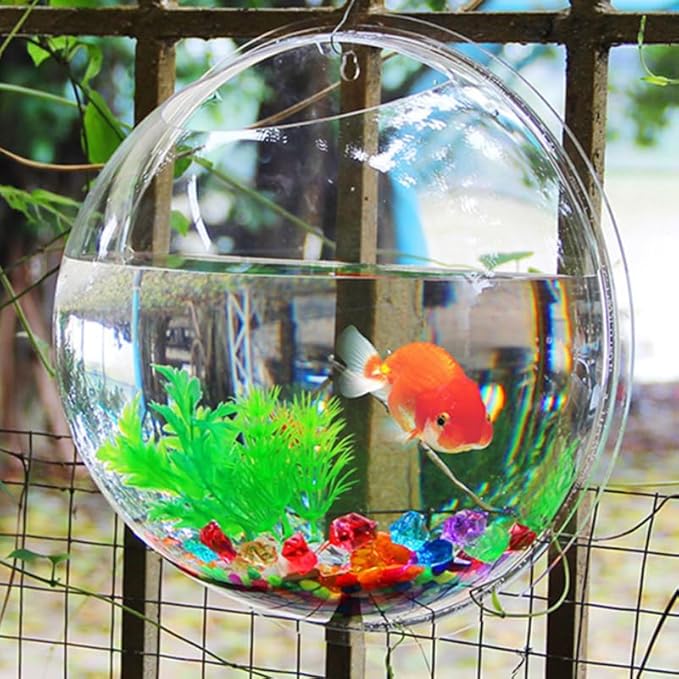 SEWACC Wall Mounted Acrylic Fish Tank 17cm Hanging Aquarium Bowl for Home Decor with Nail Installation, Suitable for Betta and Small Aquatic Pets Random Color