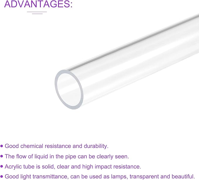DMiotech 16mm x 20mm 20" Clear Acrylic Pipe Rigid Plastic Tubing for Aquarium Water Pipe, Water Cooling System, Plumbing