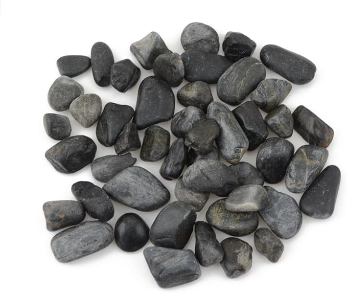 Decorative Ornamental River Pebbles Rocks for Fresh Water Fish Animal Plant Aquariums, Landscaping, Home Decor etc, Black Color, 10lbs, 1.0"-1.5"