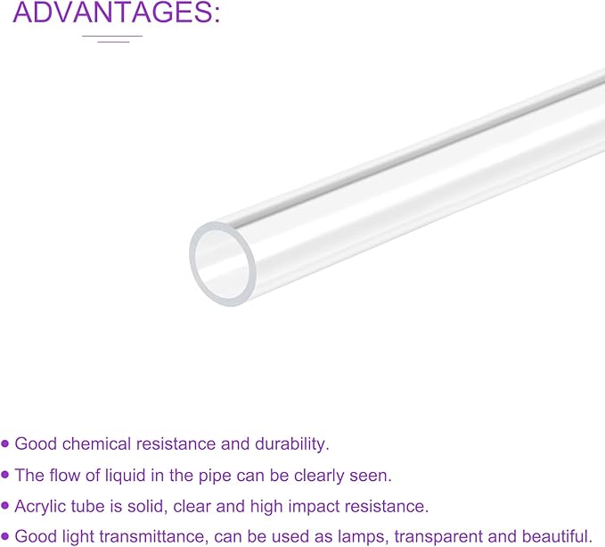 DMiotech 13mm x 15mm 20" Clear Acrylic Pipe Rigid Plastic Tubing for Aquarium Water Pipe, Water Cooling System, Plumbing