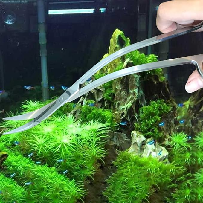 BROPC Stainless Steel Mirror Wave Scissors - 9.8" Aquarium Scissors for Saltwater and Freshwater Plant Trimming and Maintenance
