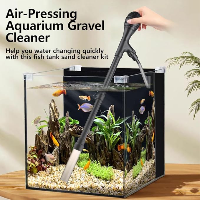 Small Gravel Vacuum for Aquarium, Adjustable Length Manual 80GPH Aquarium Gravel Cleaners, Low Water Level Fish Tank Water Changer with Suction Ball, Use for Fish Tank Cleaning Gravel and Sand