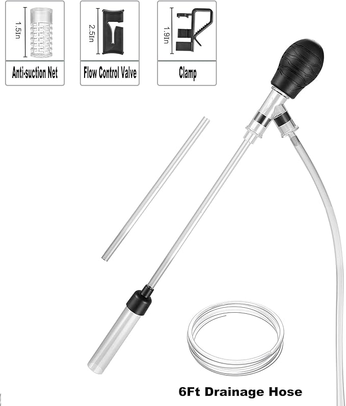 Carefree Fish Aquarium Gravel Cleaner 6Ft Hose Silicone Airbag Fish Tank Water Changer Gravel Vacuum Adjustable Length ABS(for 5~20Gal Tank)