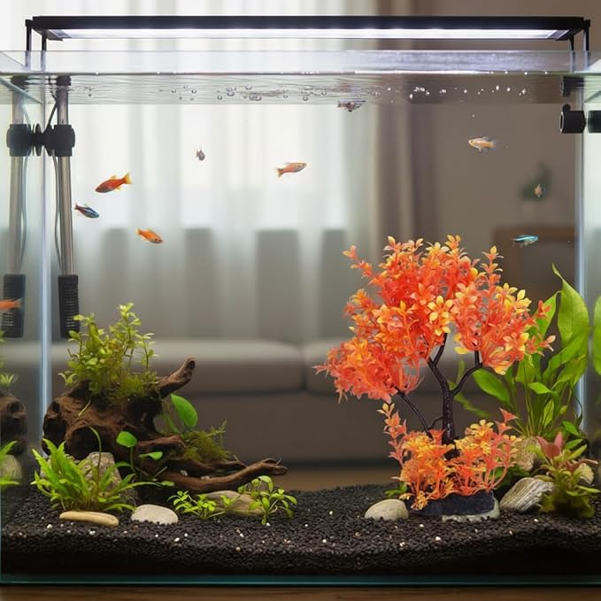 Mipukbay Aquarium Plants Tree - Orange Artificial Plastic Fish Tank Decor, Realistic Ornament Safe for Fish & Shrimp, Low-Maintenance Aquascaping Plants for Freshwater/Saltwater Tank Landscaping