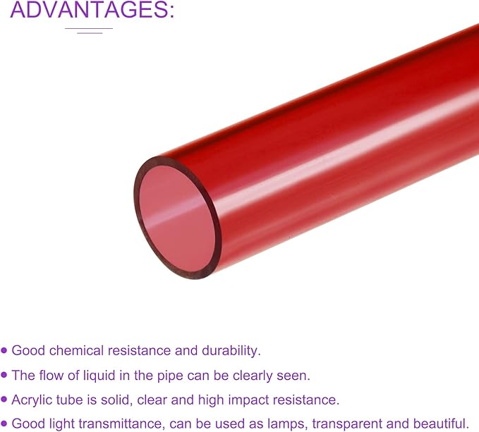 DMiotech 17mm x 20mm 20" Red Acrylic Pipe Rigid Plastic Tubing for Aquarium Water Pipe, Water Cooling System, Plumbing