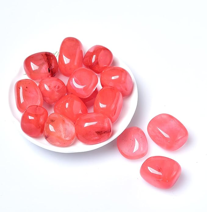 Natural Crystal Gravel Specimen Square Polished Aquarium Fish Tank Home Decoration,Watermelon Red,100g