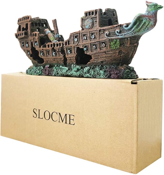 SLOCME Aquarium Pirate Ship Decorations Fish Tank Ornaments - Resin Material Shipwreck Decorations, Eco-Friendly for Freshwater Saltwater Aquarium Sunken Ship Accessories