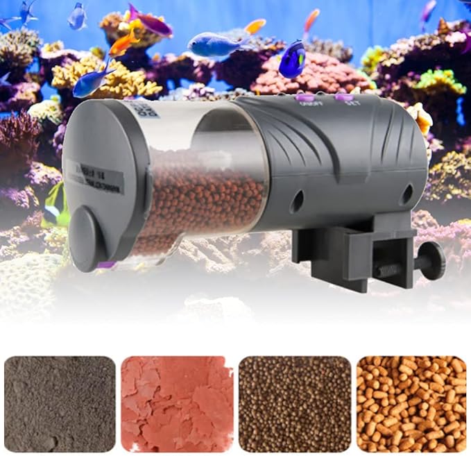 Intelligent Automatic Fish Feeder with Timing Function, Large Capacity Dry Food Bucket - Adjustable 12 / 24h Feeding, Easy Installation for Aquarium Fish Tanks