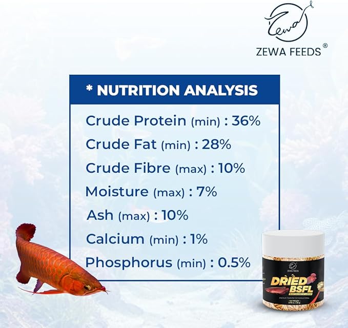 Dried Black Soldier Fly Larvae - 100% Natural Protein Rich Fish Food for Arowana, Flower Horn, Oscar, Koi, Cichlids, Discus, Redtail Shark (20 g/0.7 Oz/100 ml)