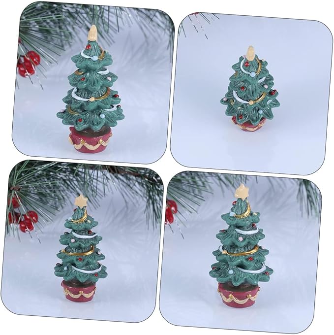 Resin Christmas Tree Ornament for Aquarium Fish Tank - Mini Nativity Scene Pine Tree Decoration, Creative Holiday Decor for Betta Tanks, Fairy Garden Crafts, Desktop Xmas Village Accessories - 8x4 cm