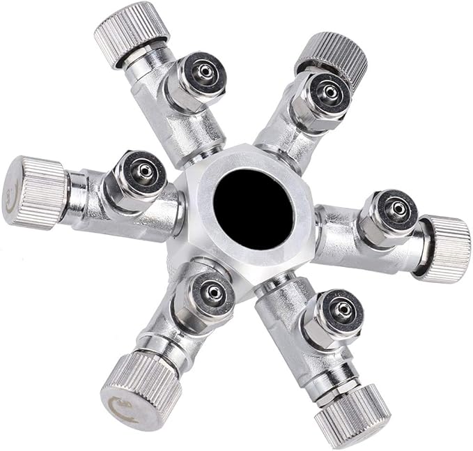 Zerodis CO2 Splitter Multi-Way Distributor Aquarium Regulator Valve for Fish (6 Ways, Aluminum Alloy & Stainless Steel Body, Needle Valve, 6 Outlets, 1/2 inch Barb Connection)