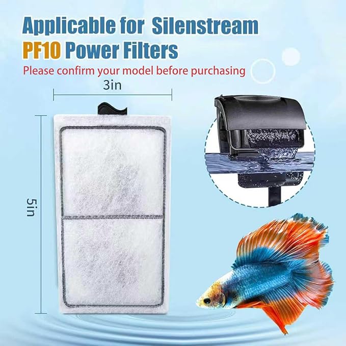15 Pack PF-S Filter Cartridges Compatible with Silenstream PF10 Power Filters, Remplacement Aquarium Carbon Cartridge with Zeolite