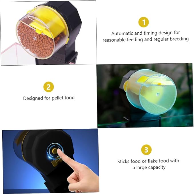 Healifty Automatic Fish Feeder for Aquarium and Turtle Feeding Tank with Adjustable Timer, Vacation Fish Feeder Tool, Yellow, Battery Not Included